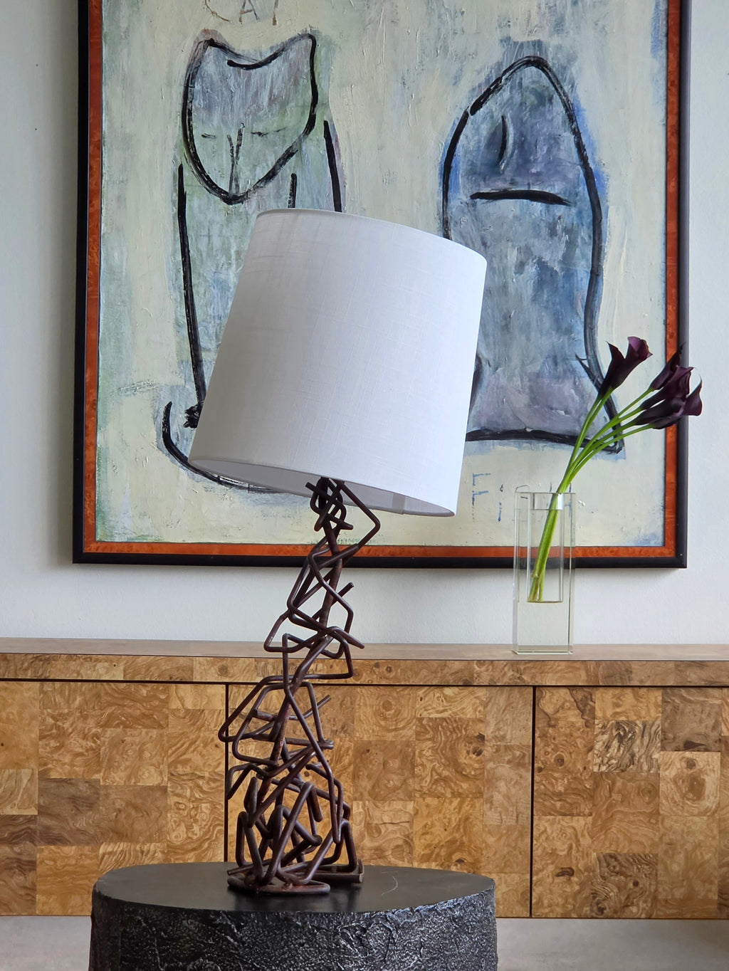 Vintage Brutalist Welded-Metal Table Lamp