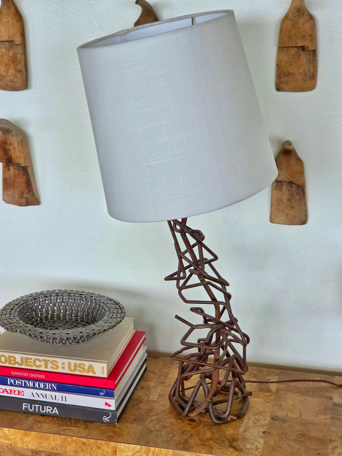 Vintage Brutalist Welded-Metal Table Lamp