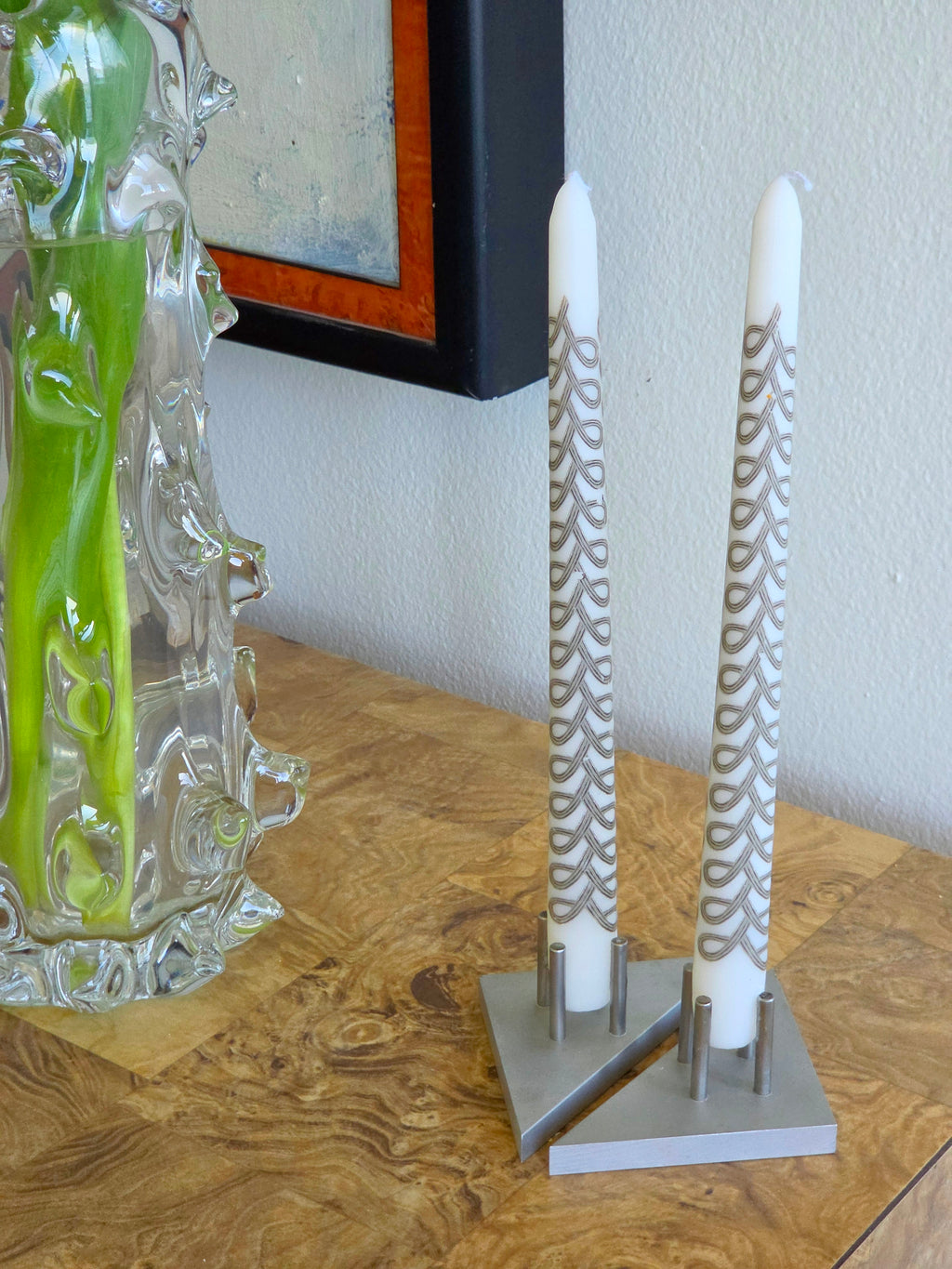 Pair of Handmade Danish Modern Aluminum Candlestick Holders