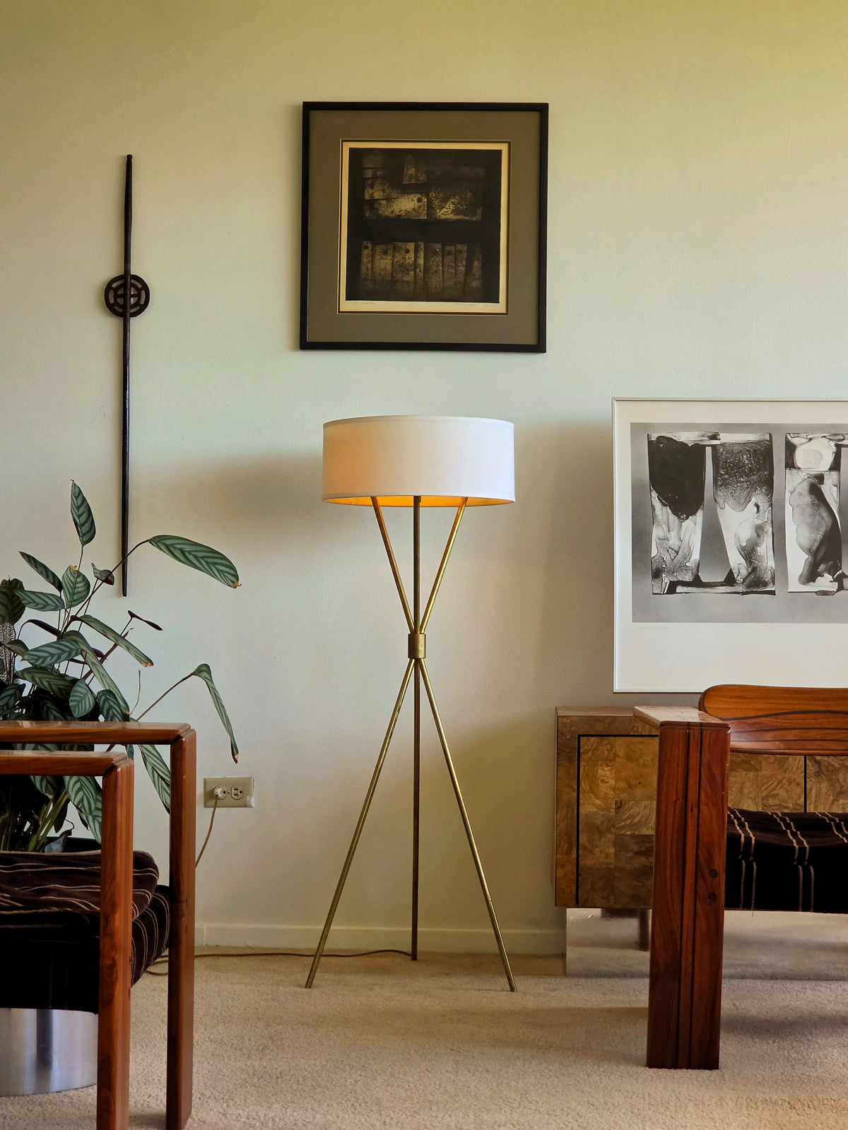 T.H. Robsjohn-Gibbings Brass Tripod Floor Lamp for Hansen NY