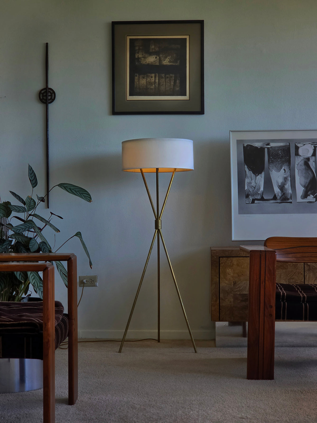 T.H. Robsjohn-Gibbings Brass Tripod Floor Lamp for Hansen NY