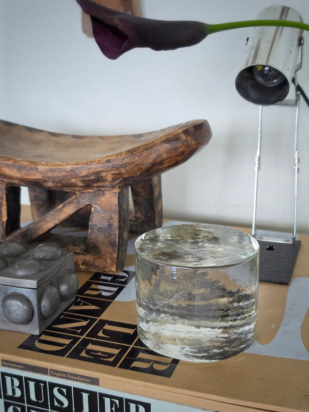 Vintage Large Textured Clear Glass Cylinder Paperweight Object