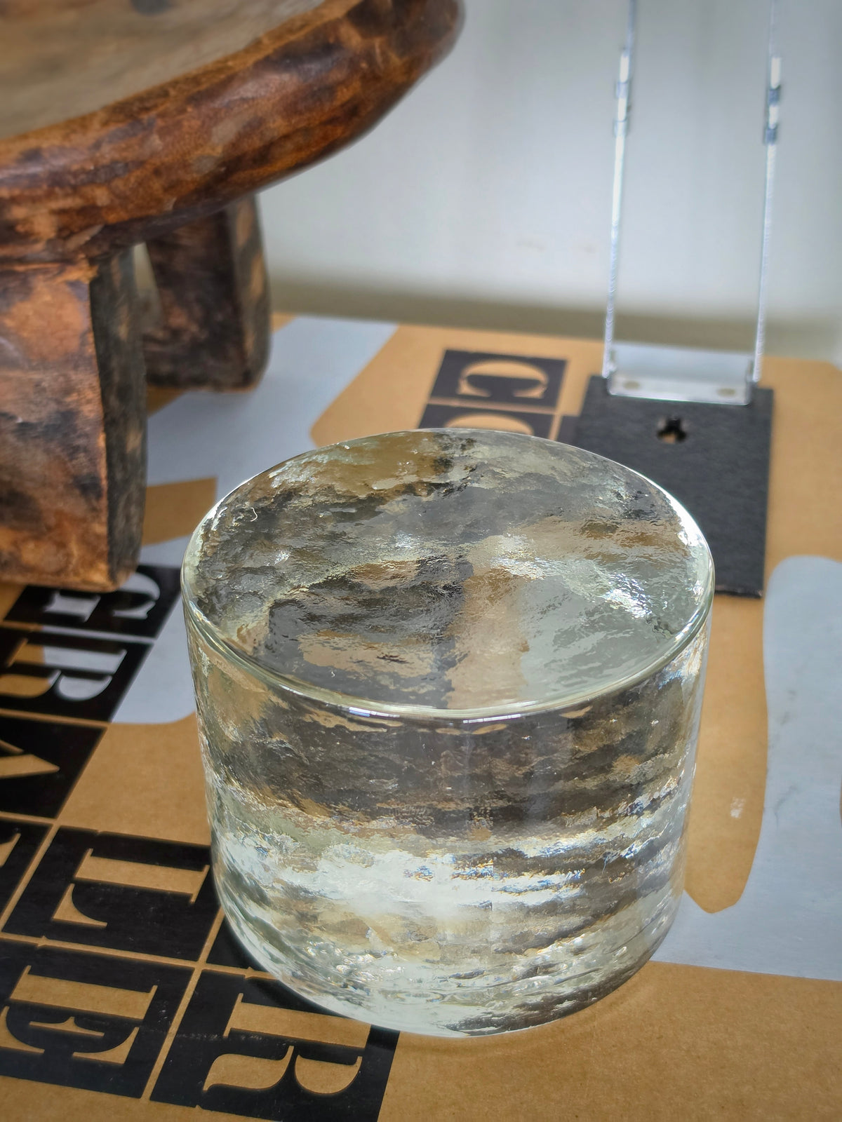 Vintage Large Textured Clear Glass Cylinder Paperweight Object