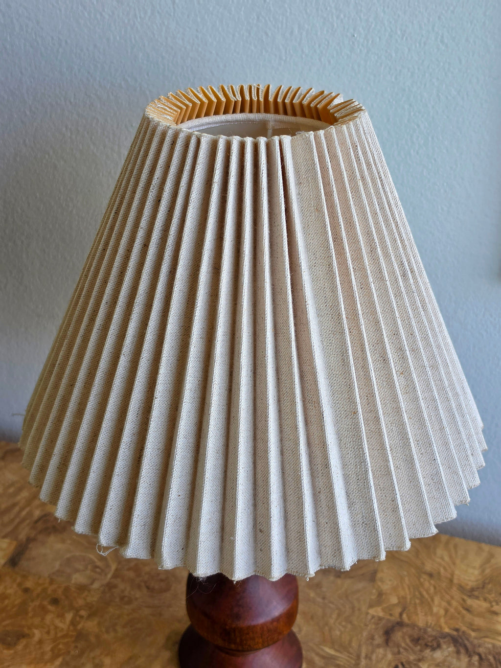 Vintage Turned-Wood Table Lamp with Pleated Shade