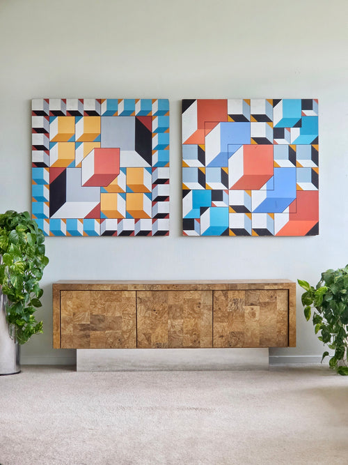 Pair of J.H. Henig Geometric Op Art Paintings