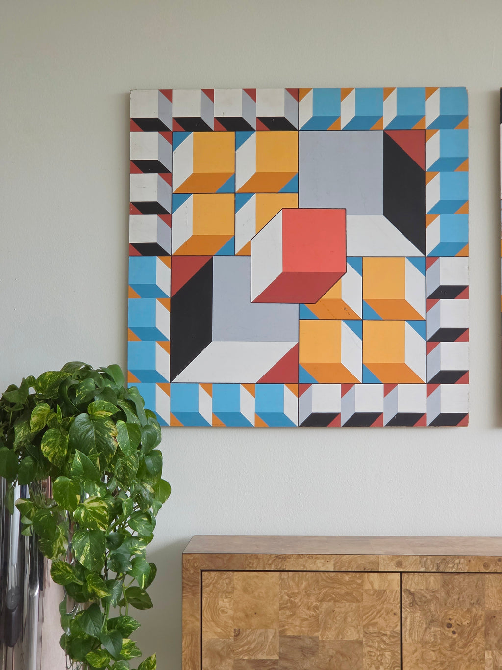 Pair of J.H. Henig Geometric Op Art Paintings