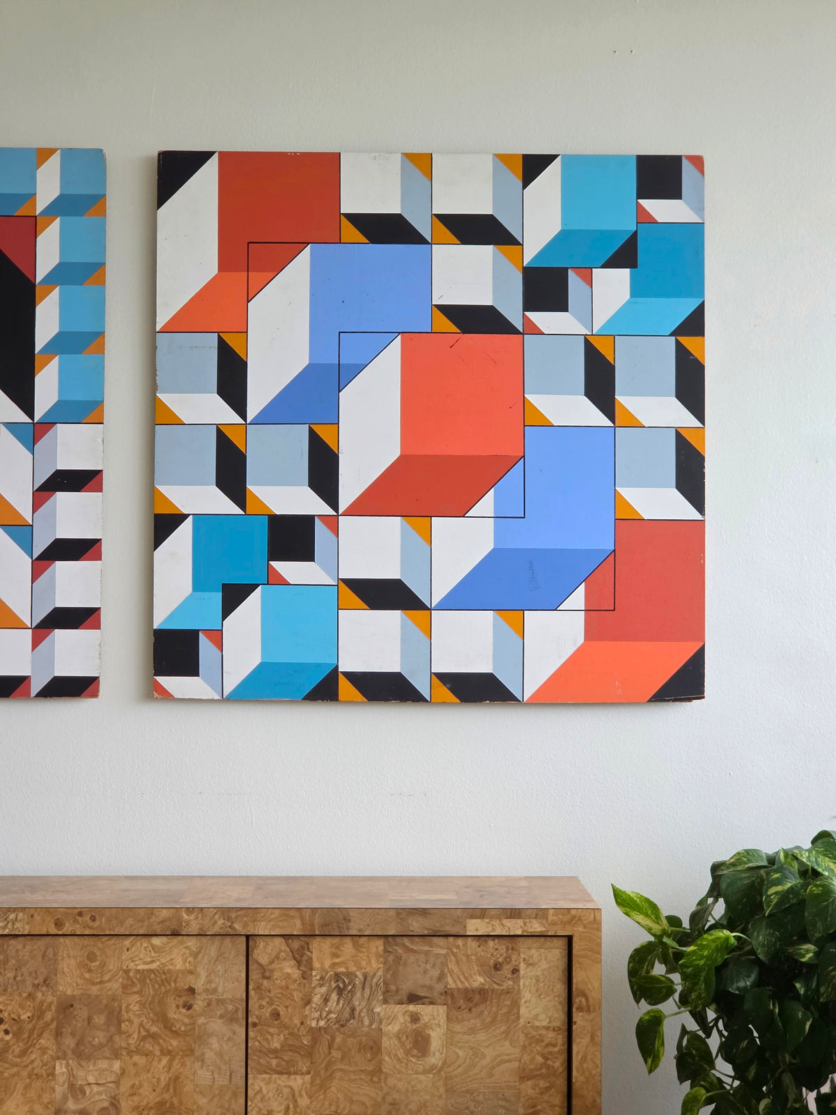 Pair of J.H. Henig Geometric Op Art Paintings