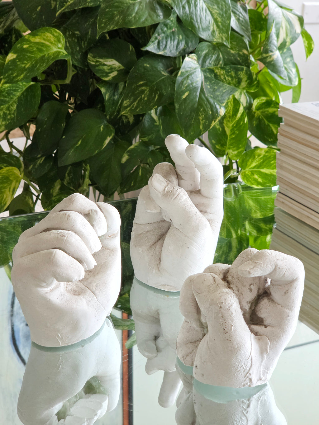 Set of Three Ceramic Hand Sculptures, Signed “PL 79”