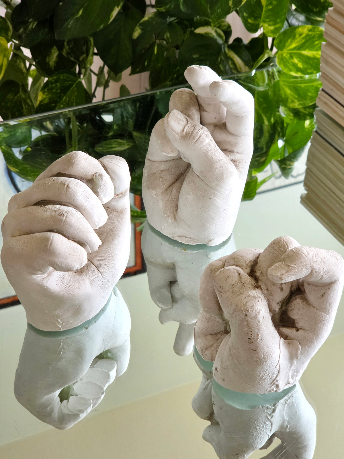 Set of Three Ceramic Hand Sculptures, Signed “PL 79”
