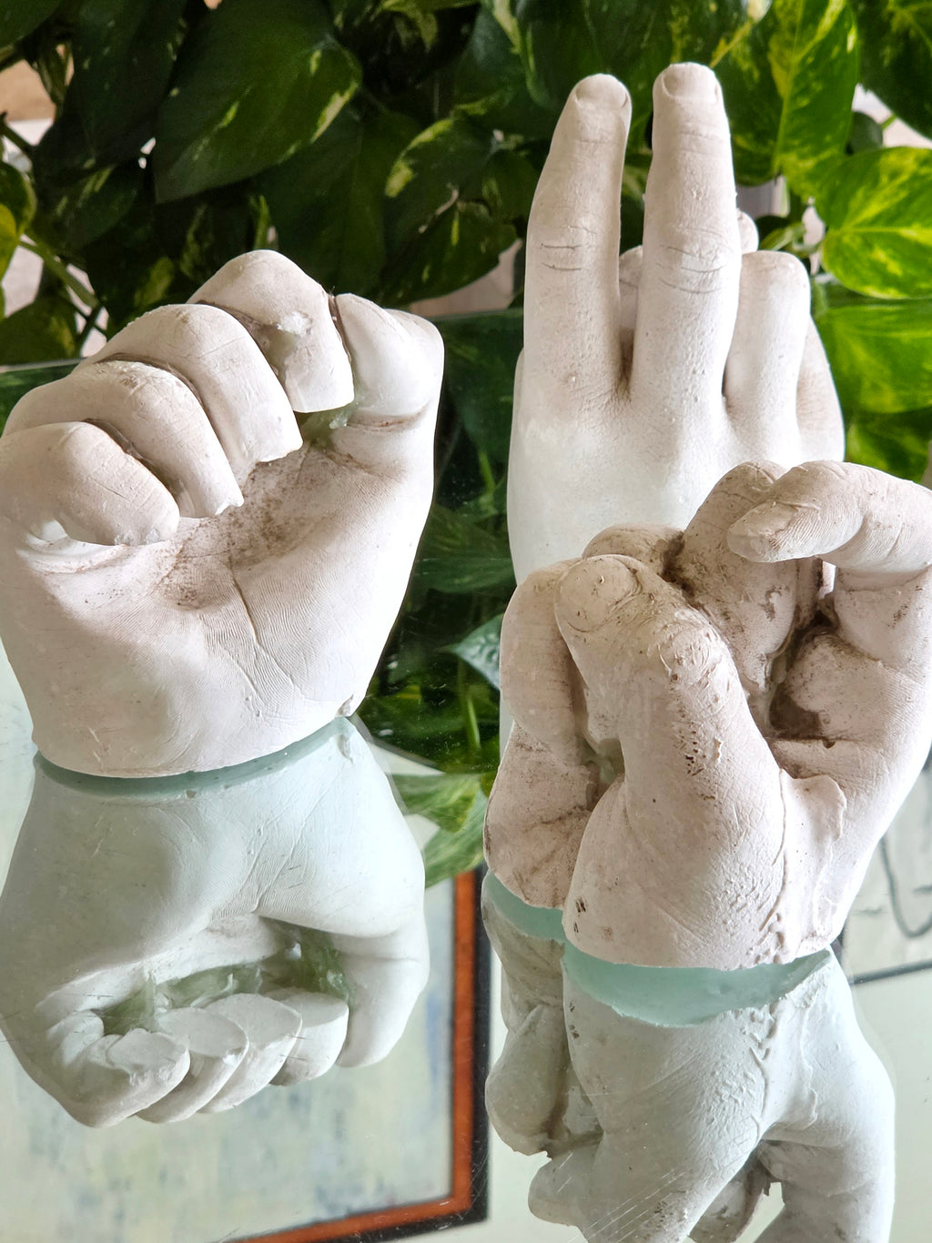 Set of Three Ceramic Hand Sculptures, Signed “PL 79”