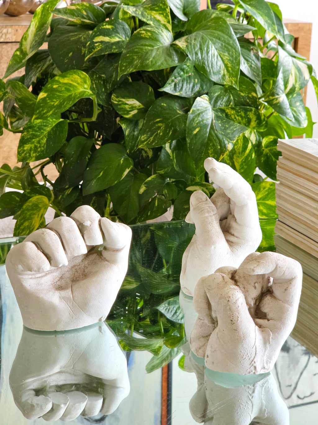 Set of Three Ceramic Hand Sculptures, Signed “PL 79”