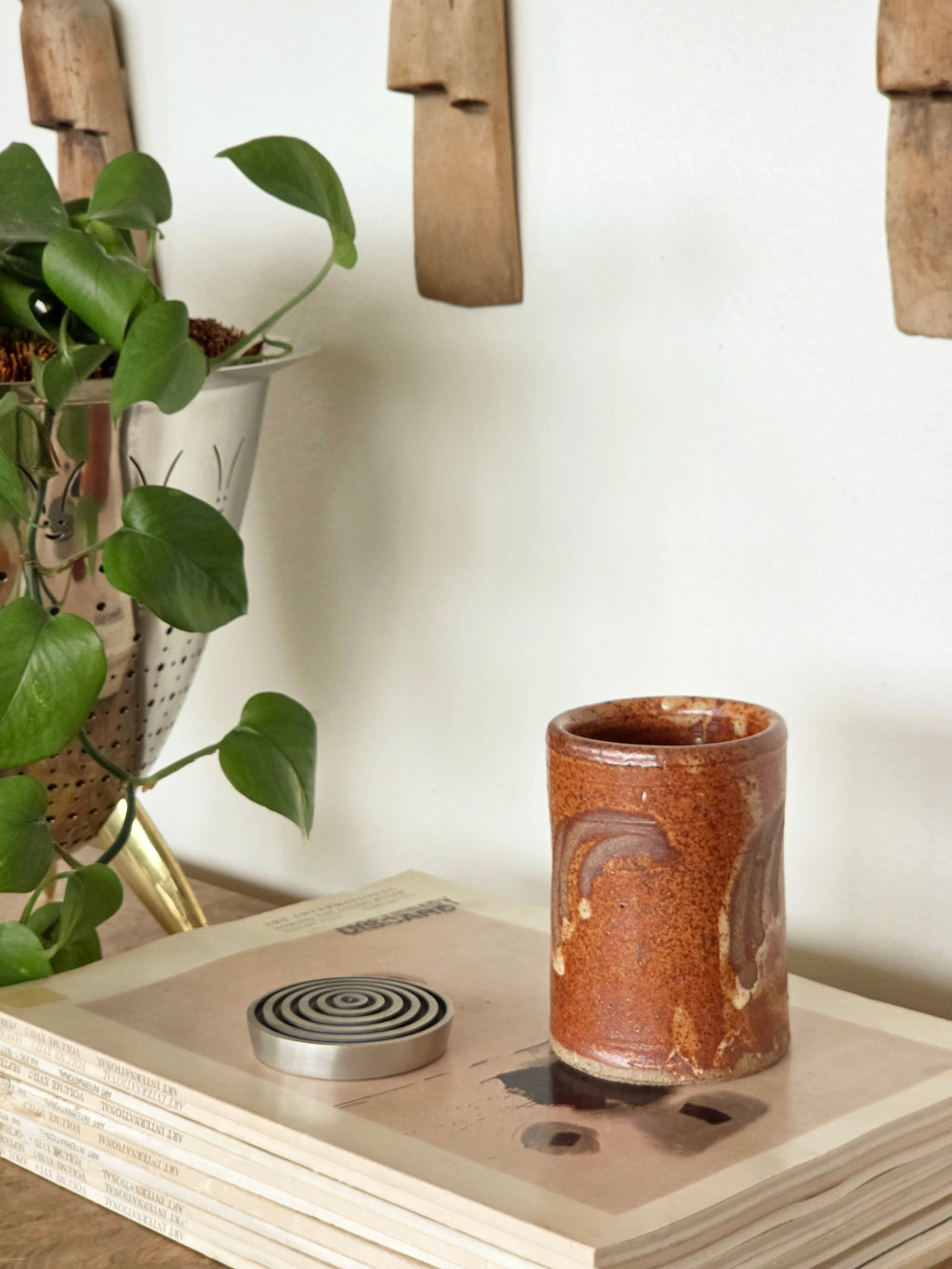 Japanese Rust Glazed Cylindrical Pottery Vessel