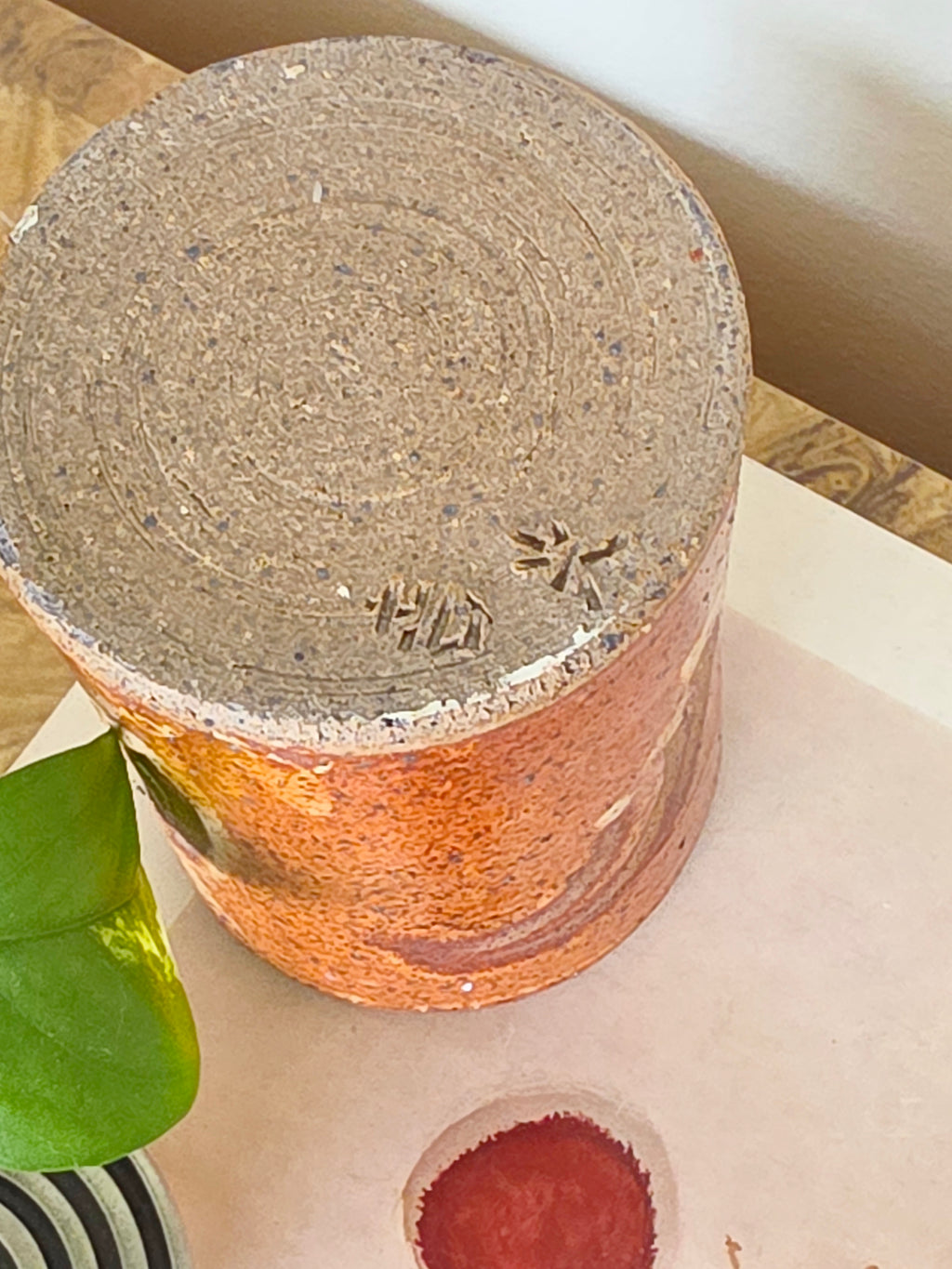 Japanese Rust Glazed Cylindrical Pottery Vessel