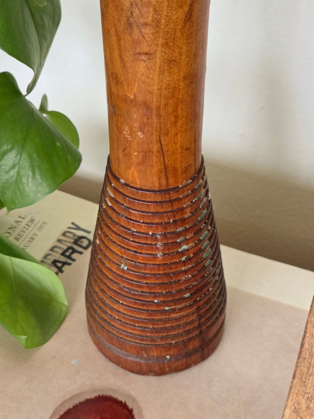 Tall Ribbed Folk Art Pottery Candlestick