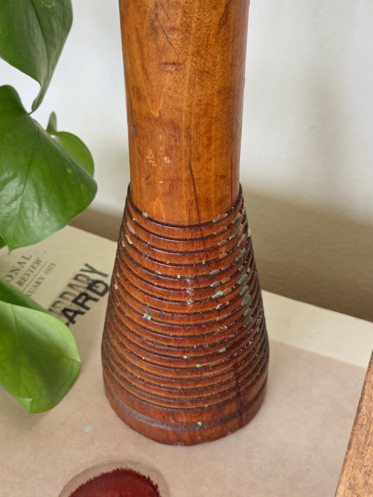 Tall Ribbed Folk Art Pottery Candlestick