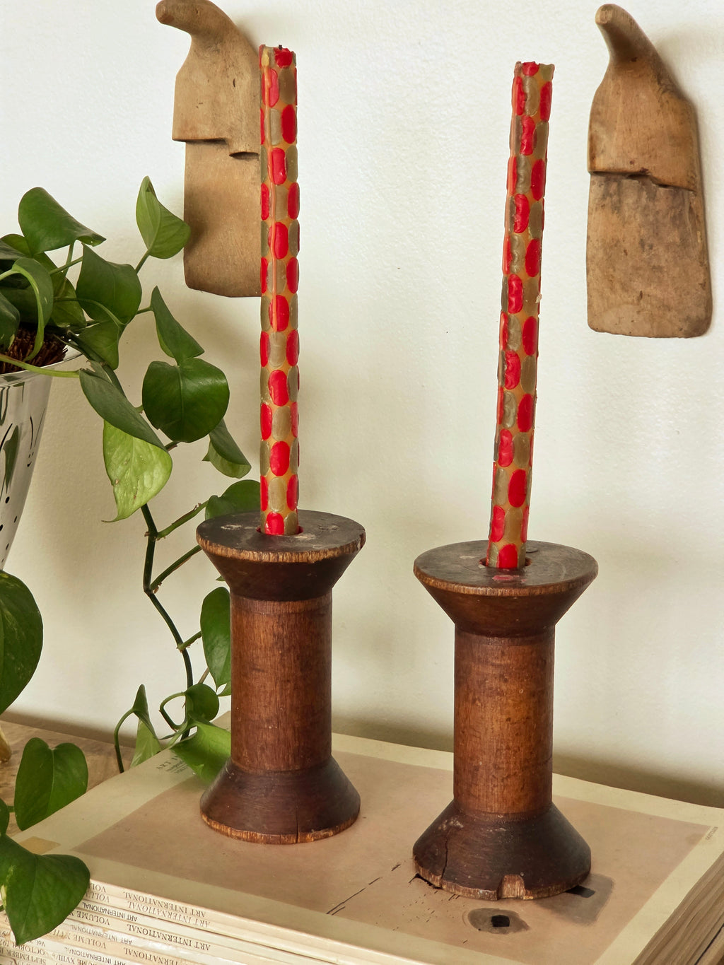 Pair of Rustic Wood Candlesticks