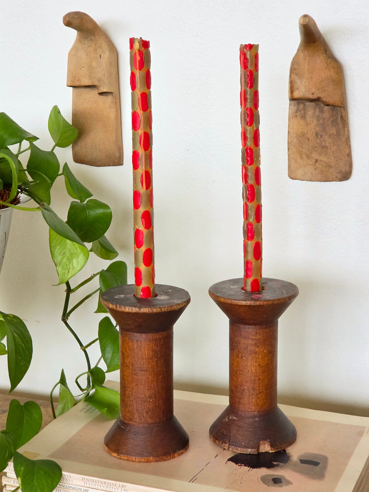 Pair of Rustic Wood Candlesticks
