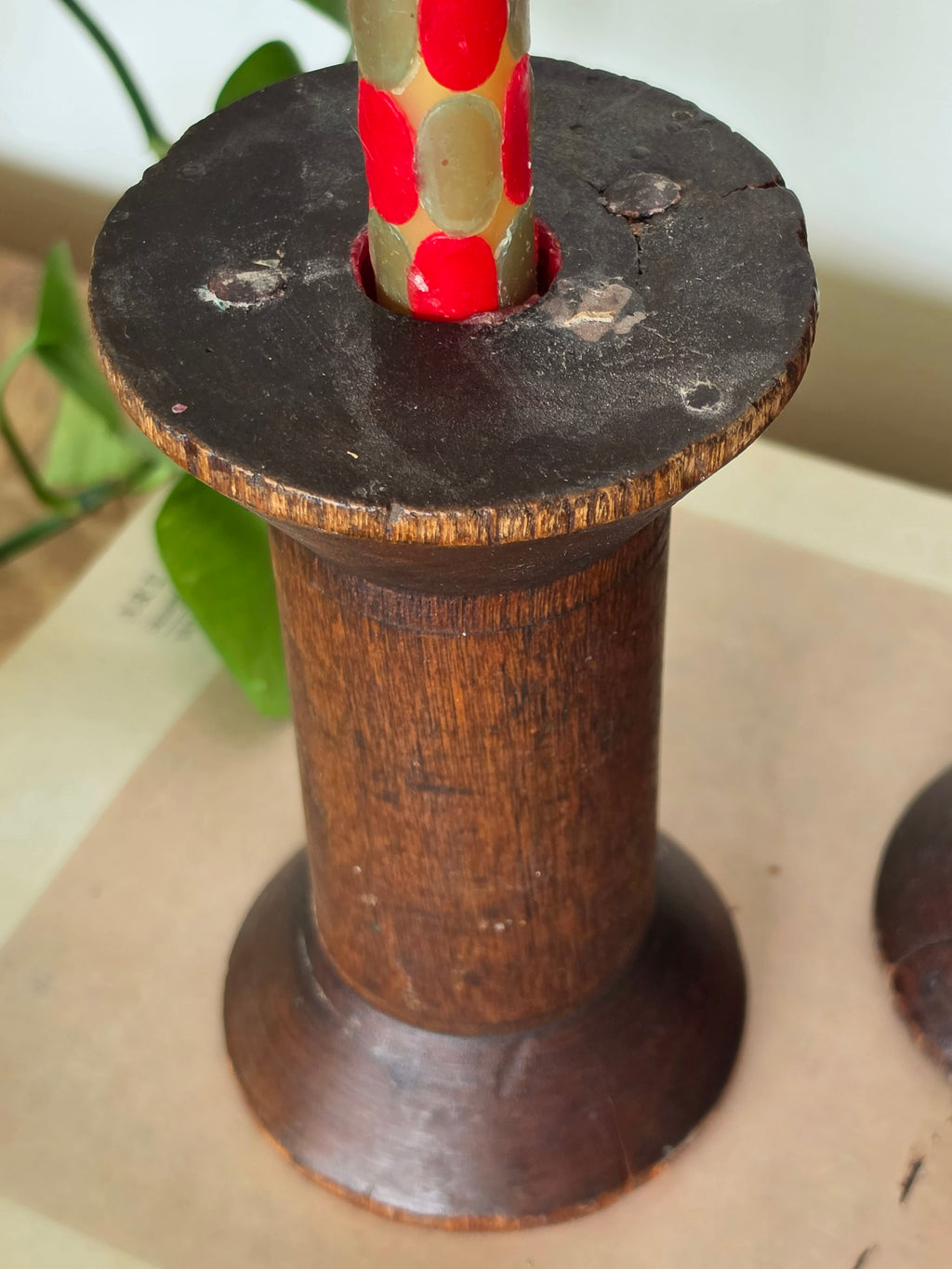 Pair of Rustic Wood Candlesticks