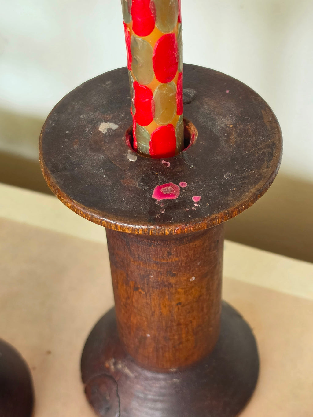 Pair of Rustic Wood Candlesticks