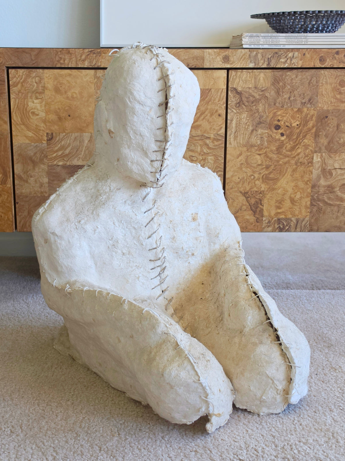 Large White Papier-Mâché Seated Figure Sculpture