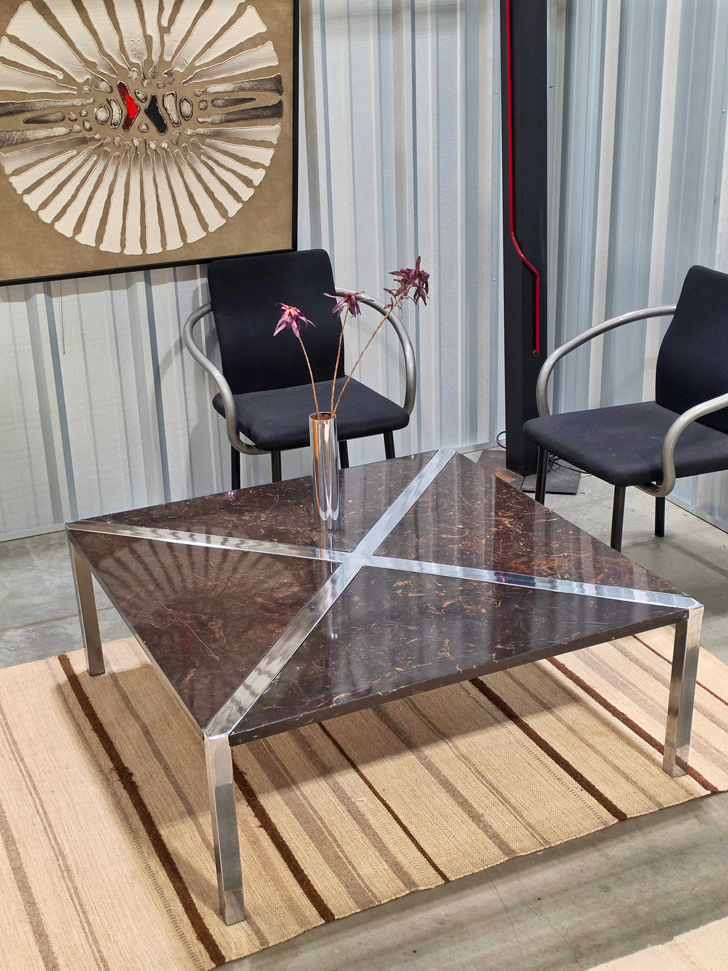Vintage Postmodern Chrome and Cast-Stone Coffee Table