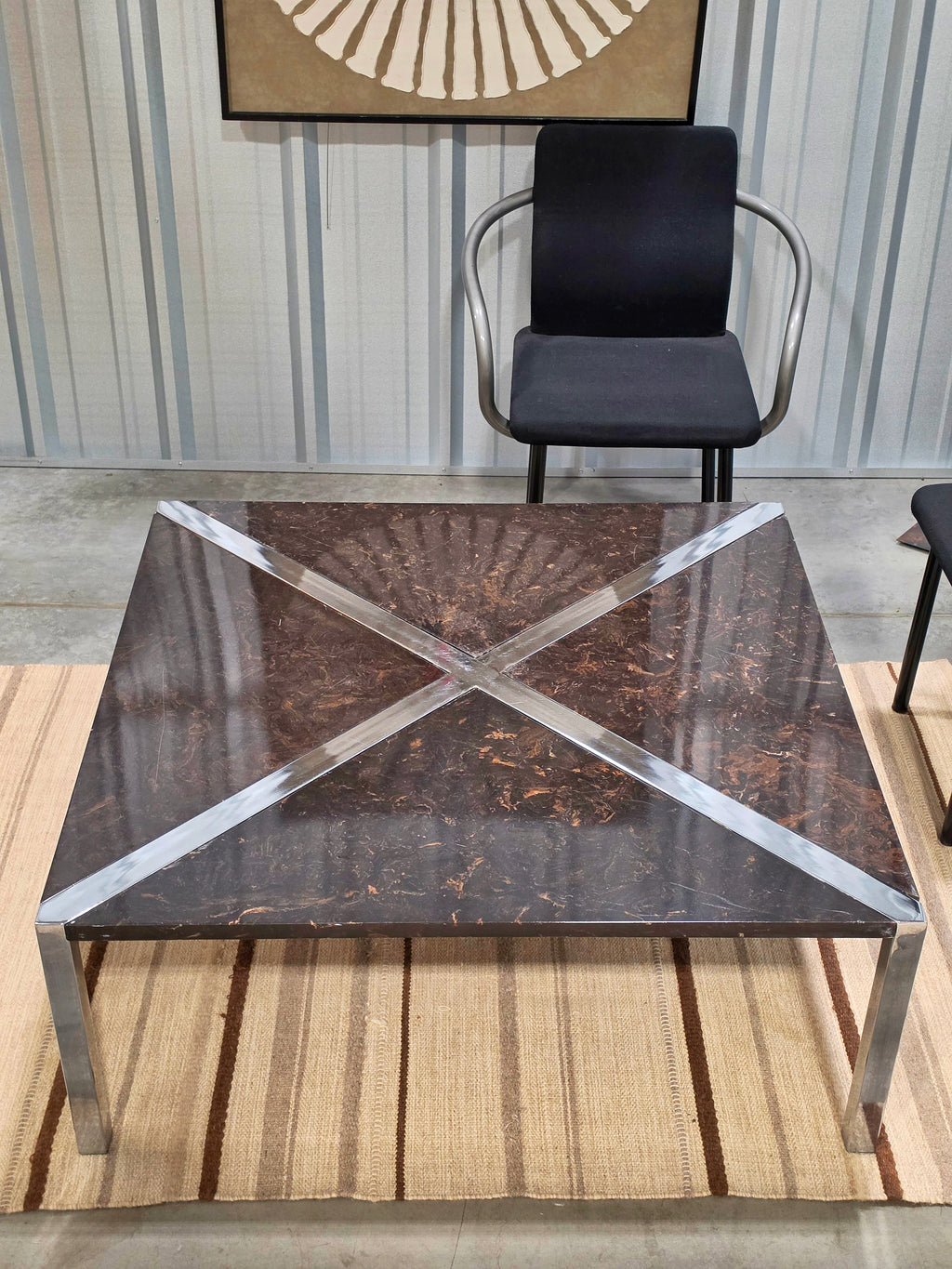 Vintage Postmodern Chrome and Cast-Stone Coffee Table