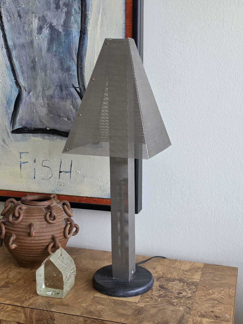 1980s Wendy Stephens Postmodern Perforated Steel Table Lamp