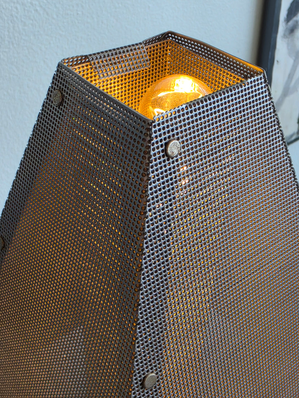 1980s Wendy Stephens Postmodern Perforated Steel Table Lamp
