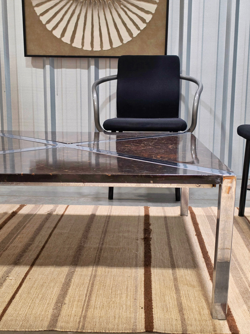 Vintage Postmodern Chrome and Cast-Stone Coffee Table