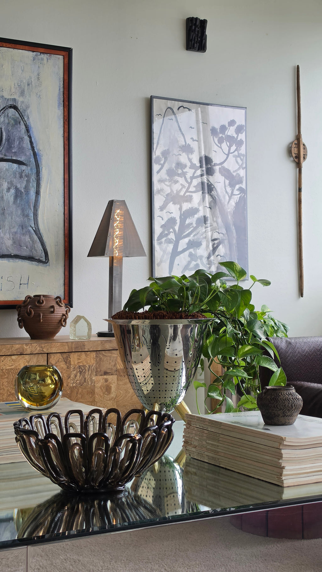 1980s Wendy Stephens Postmodern Perforated Steel Table Lamp