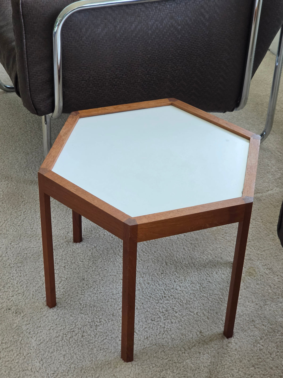 Hans C. Andersen Hexagonal Teak & White Laminate Side Table