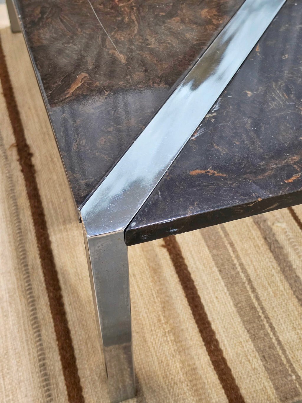 Vintage Postmodern Chrome and Cast-Stone Coffee Table