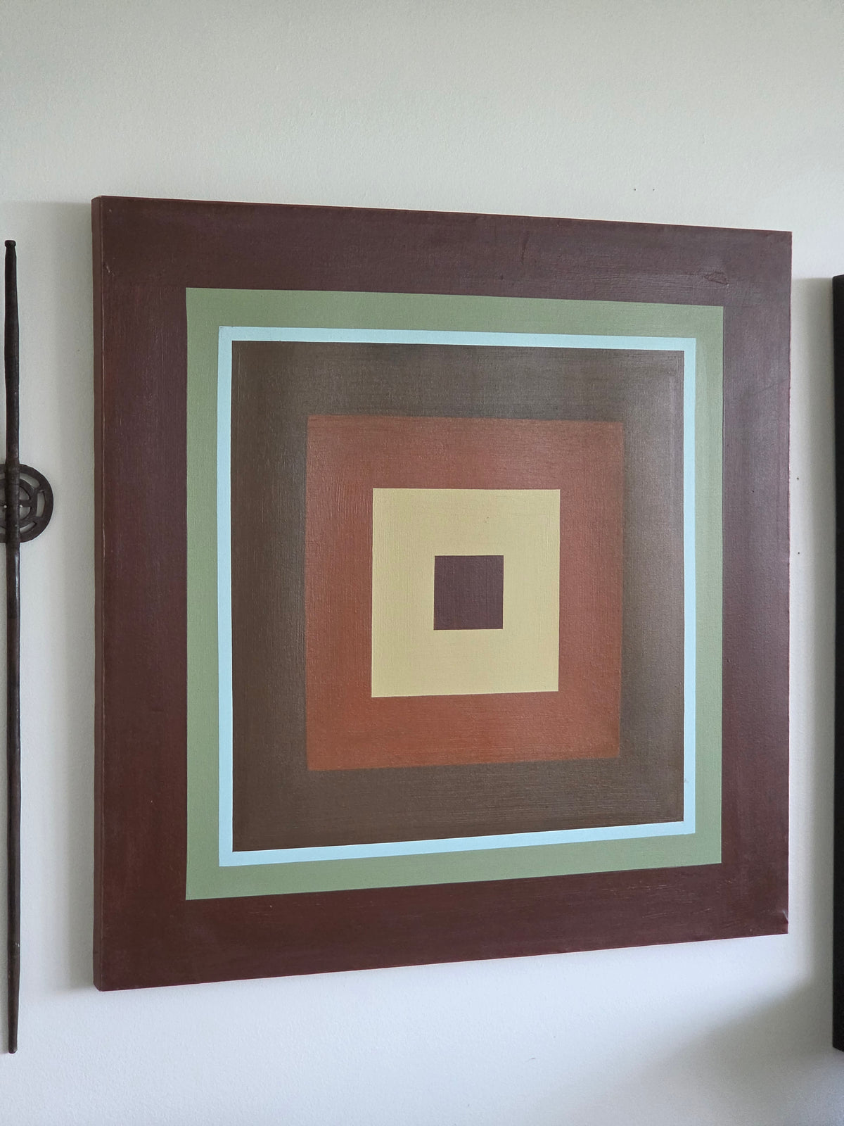 Vintage Geometric Abstract Painting Signed Max, 40" x 40"