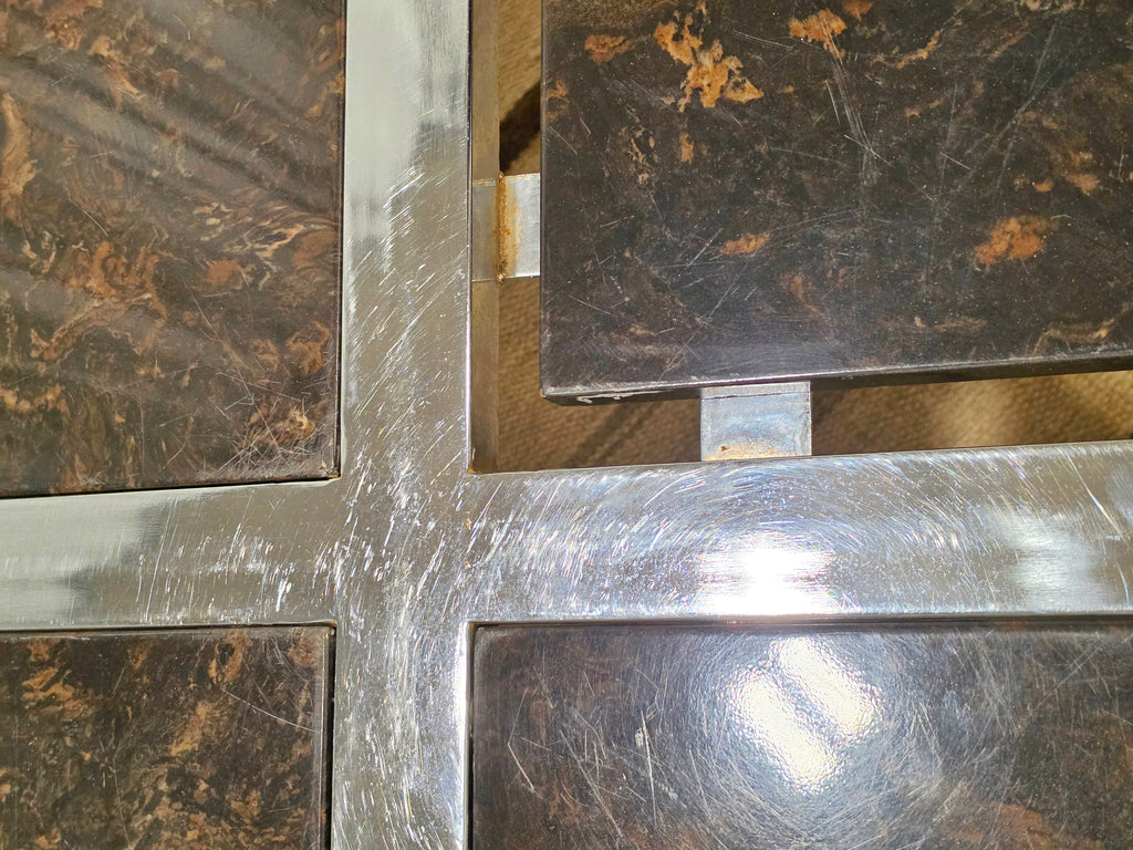 Vintage Postmodern Chrome and Cast-Stone Coffee Table