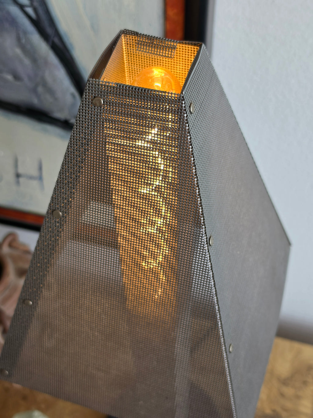 1980s Wendy Stephens Postmodern Perforated Steel Table Lamp