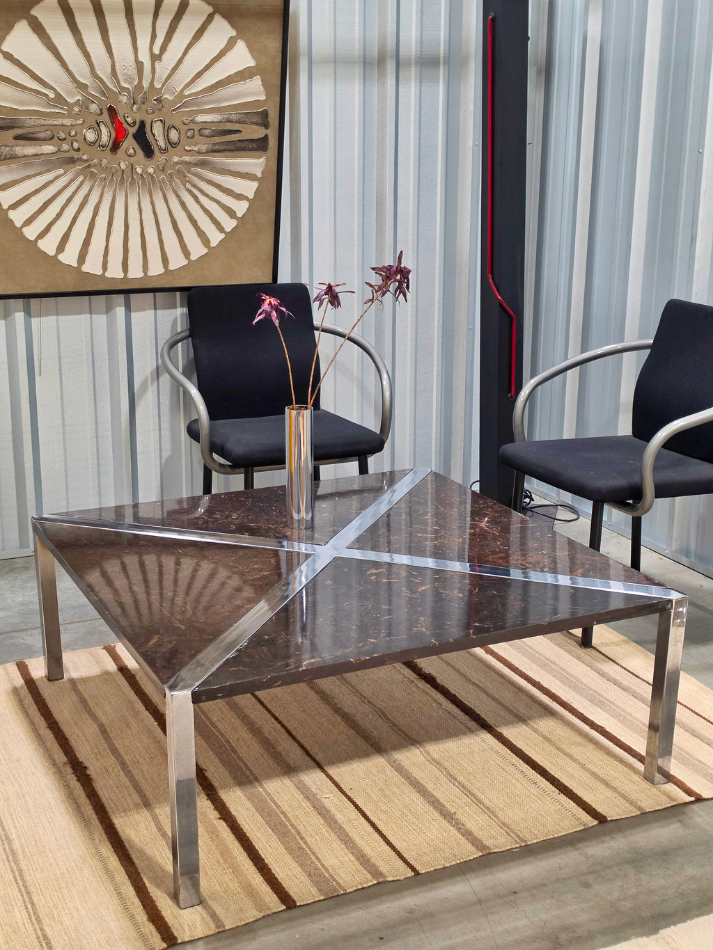 Vintage Postmodern Chrome and Cast-Stone Coffee Table