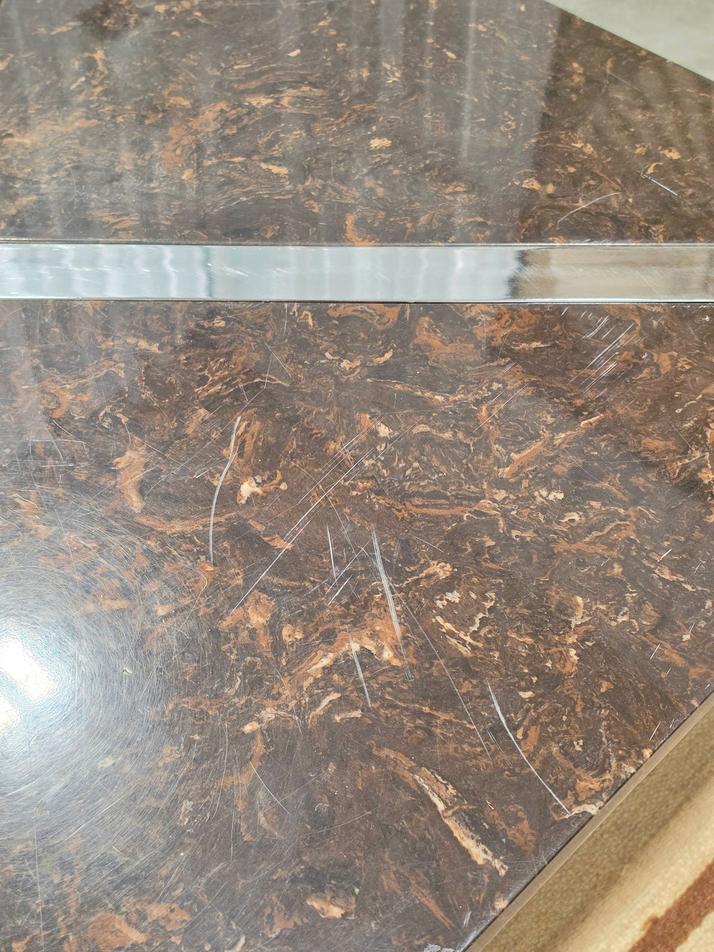 Vintage Postmodern Chrome and Cast-Stone Coffee Table