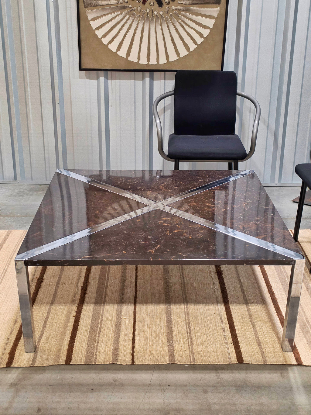 Vintage Postmodern Chrome and Cast-Stone Coffee Table