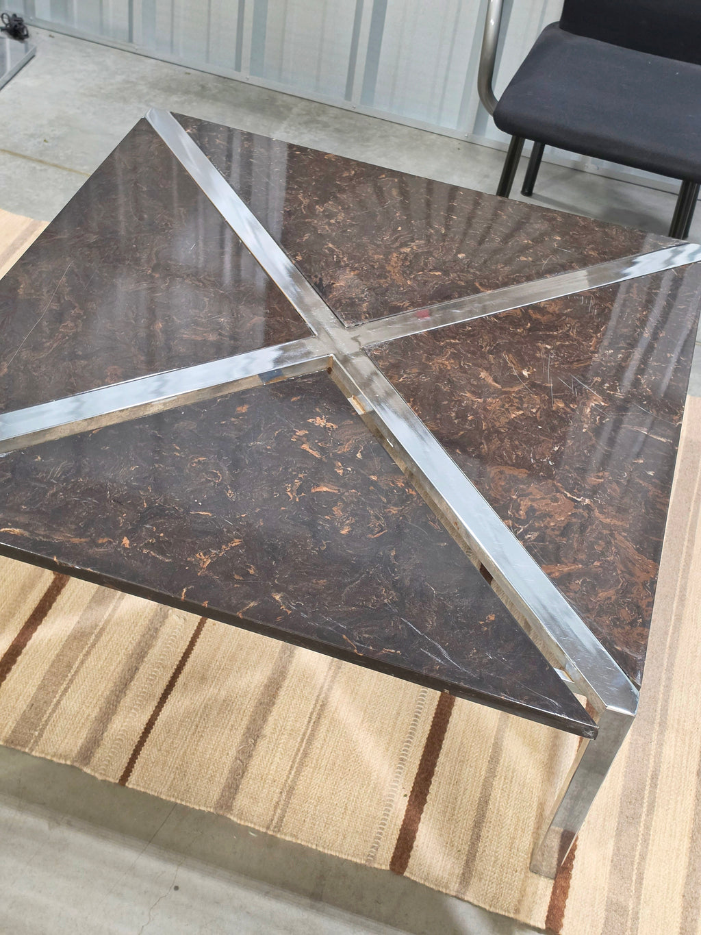 Vintage Postmodern Chrome and Cast-Stone Coffee Table